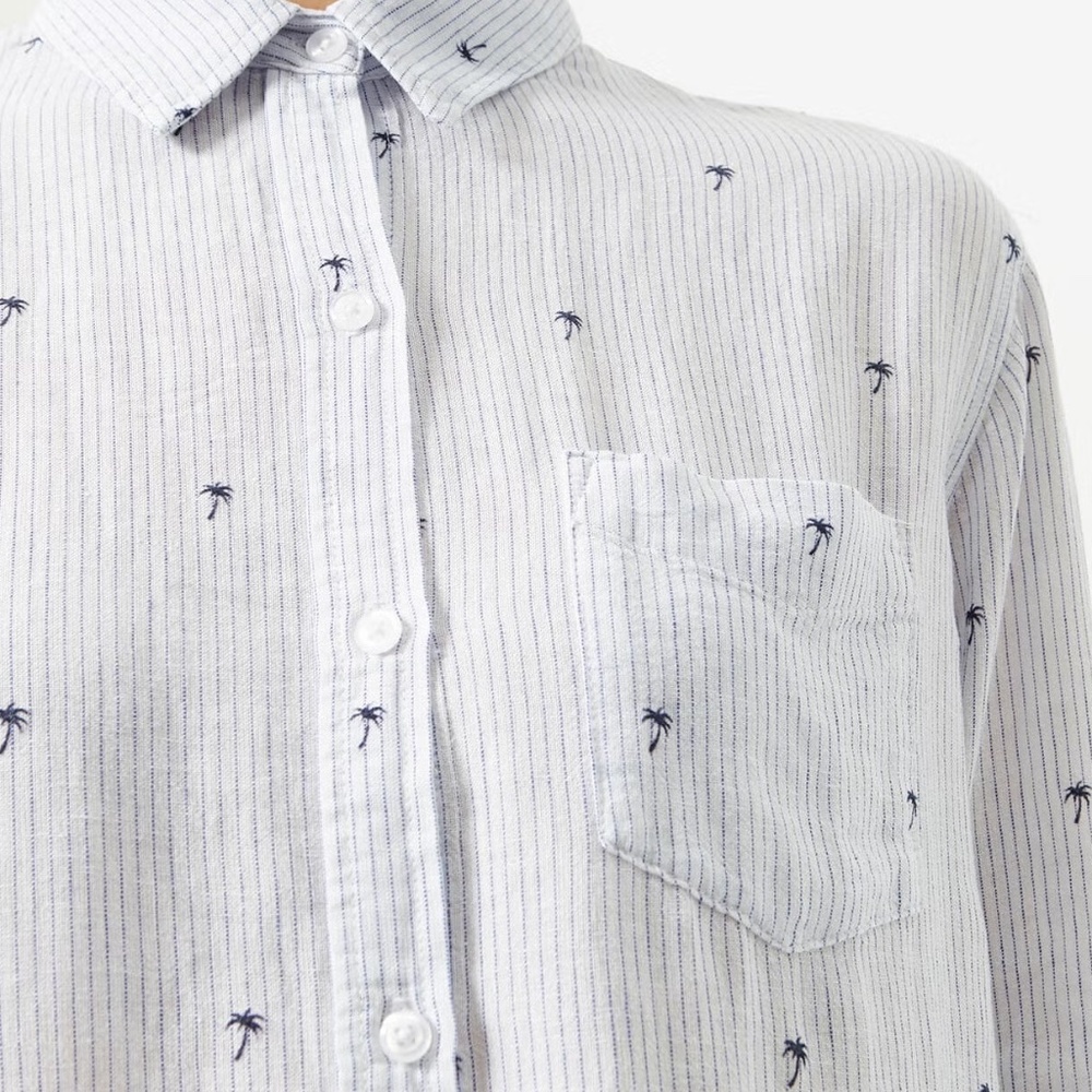 Women's Rails Charlie Mini Palms Royal Blue Stripe Cotton Button Down - XS - Picture 3 of 11